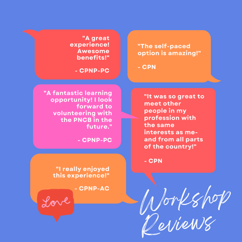 Vibrant quote bubbles with testimonials for PNCB's workshop